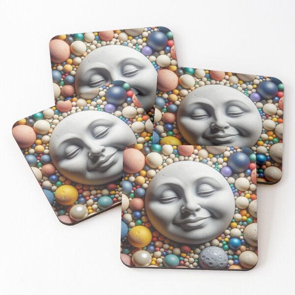 Item preview, Anthropomorphic Moon Face Over Spheres – Surreal Cosmic Art designed and sold by ashokreddy343.