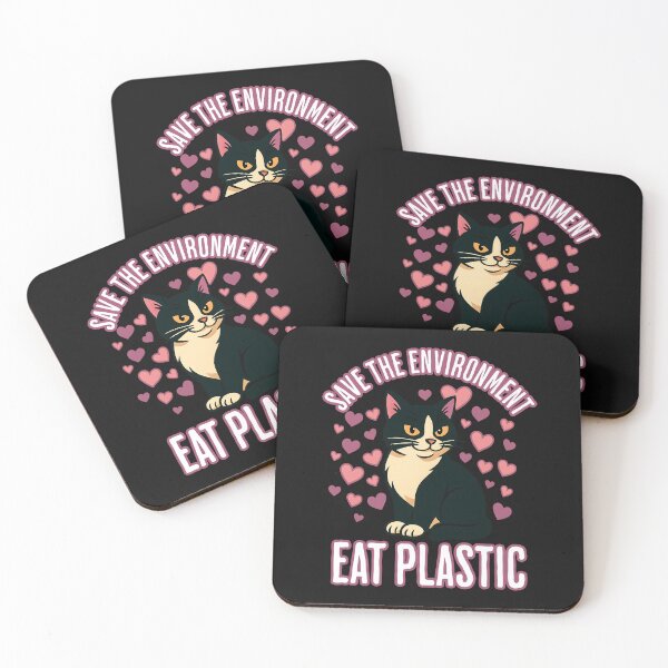 Item preview, save the environment eat plastic cat designed and sold by Belarte.shop.