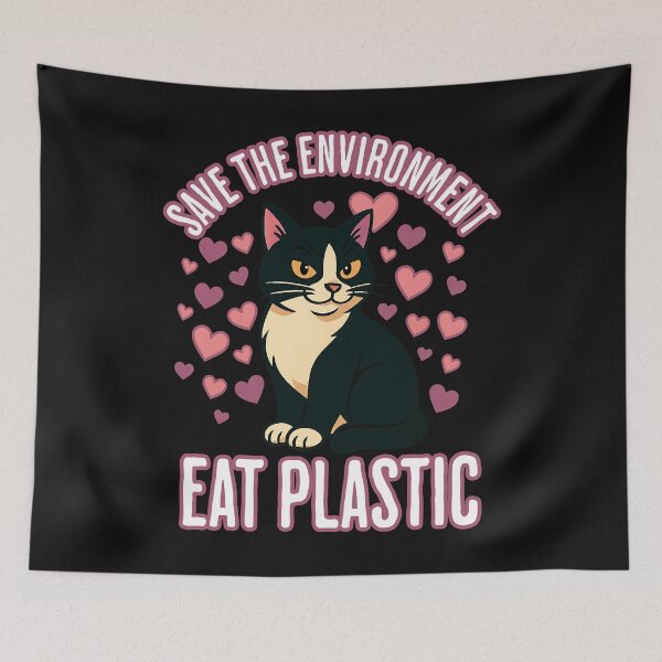 Item preview, save the environment eat plastic cat designed and sold by Belarte.shop.