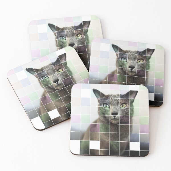 Item preview, Russian Blue Cat Mosaic Art – Modern Geometric Feline Portrait designed and sold by SilverBlueCat.