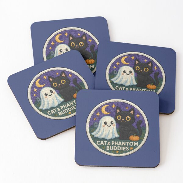 Item preview, Halloween Cat & Phantom Ghost Cat Buddies Embroidery Patch – Cute Spooky Sticker Design designed and sold by Nuist25.