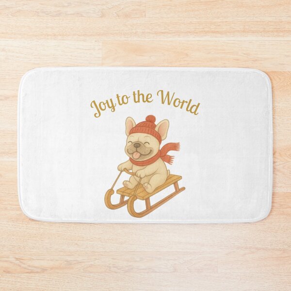 Item preview, Joy to the World – Festive French Bulldog Sledding Christmas Design designed and sold by Sleepy Pencil Studio.