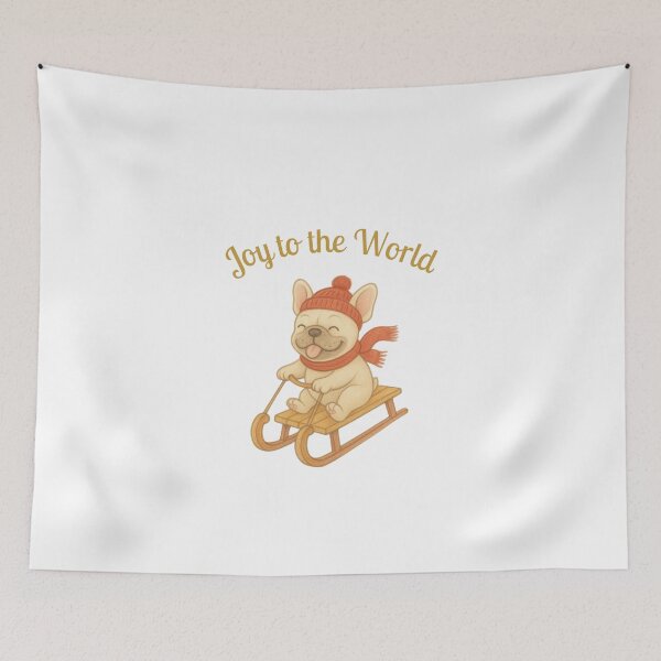 Item preview, Joy to the World – Festive French Bulldog Sledding Christmas Design designed and sold by Sleepy Pencil Studio.