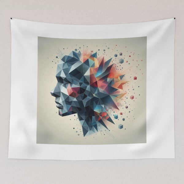 Item preview, Geometric Shapes Merging with Portrait Silhouette – Abstract Surreal Art designed and sold by ashokreddy343.