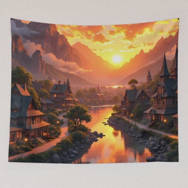 Item preview, Fantasy Village at Sunset designed and sold by Mackadoodle Doo.