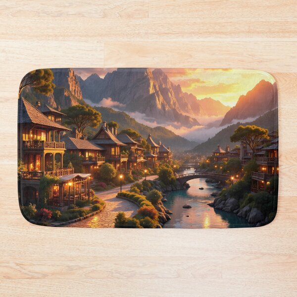 Item preview, Mountain Village at Sunset designed and sold by Mackadoodle Doo.