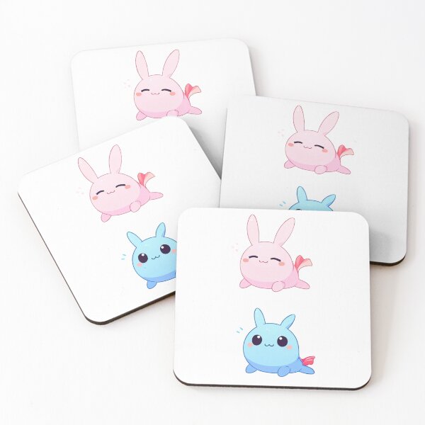 Item preview, Cute Bunny-Fish Duo – Pink & Blue Chibi Creatures designed and sold by Huiflourish.