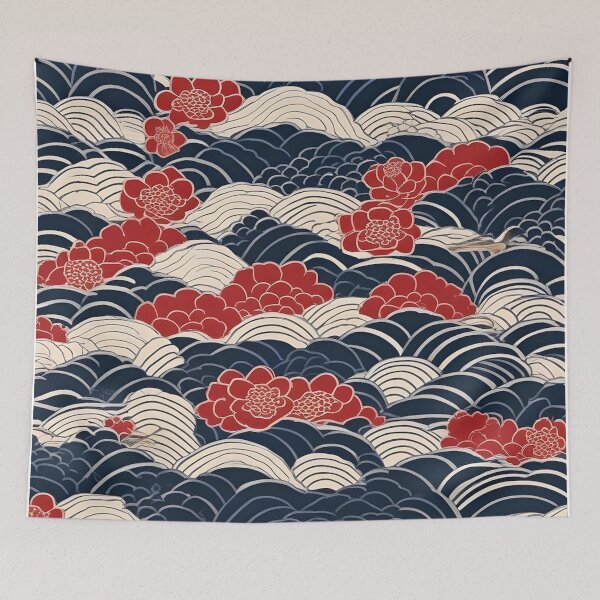 Item preview, Seigaiha Waves & Cherry Blossoms – Japanese Textile Pattern designed and sold by Vandy Fullam.