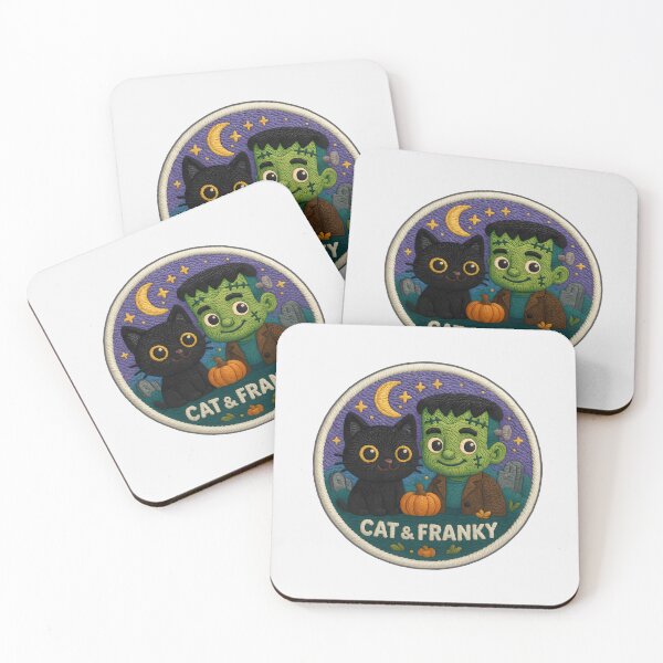 Item preview, Halloween Cat & Frankenstein Buddies Embroidery Patch – Cute Spooky Franky Cat Design designed and sold by Nuist25.