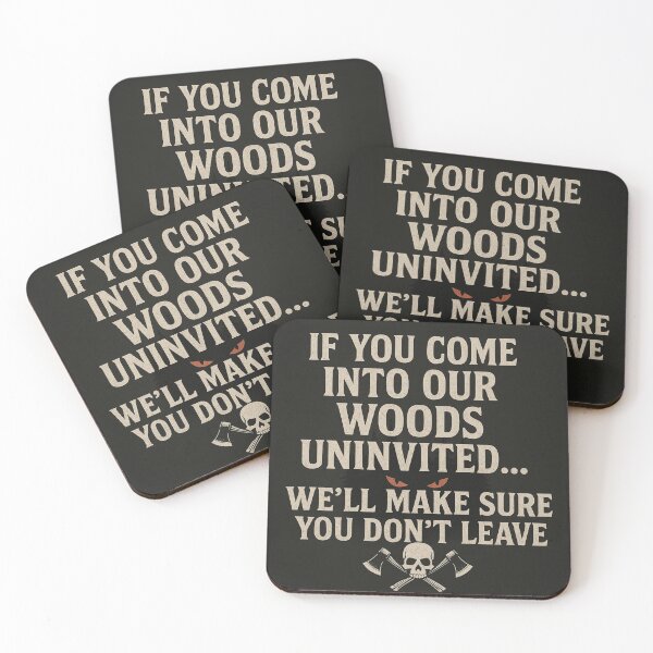 Item preview, “Uninvited in Our Woods – Funny Scary Forest Warning Sign” designed and sold by Silent Watch Threads..