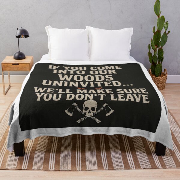 Item preview, “Uninvited in Our Woods – Funny Scary Forest Warning Sign” designed and sold by Silent Watch Threads..