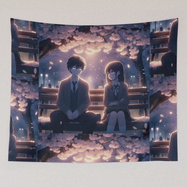 Item preview, Anime Couple Under Cherry Blossoms – Romantic Sakura Night designed and sold by AceLightning Designs.