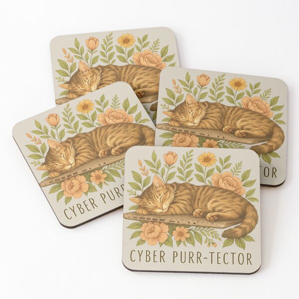 Item preview, CYBER PURR-TECTOR Cat, Laptop & Flowers designed and sold by RR-Arts.