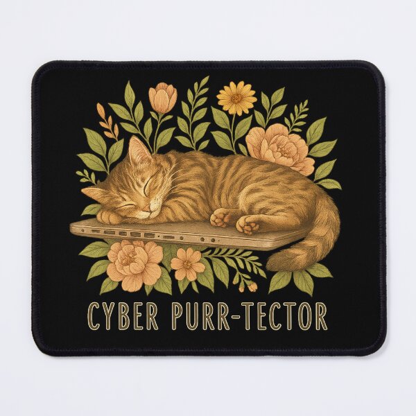 Item preview, CYBER PURR-TECTOR Cat, Laptop & Flowers designed and sold by RR-Arts.