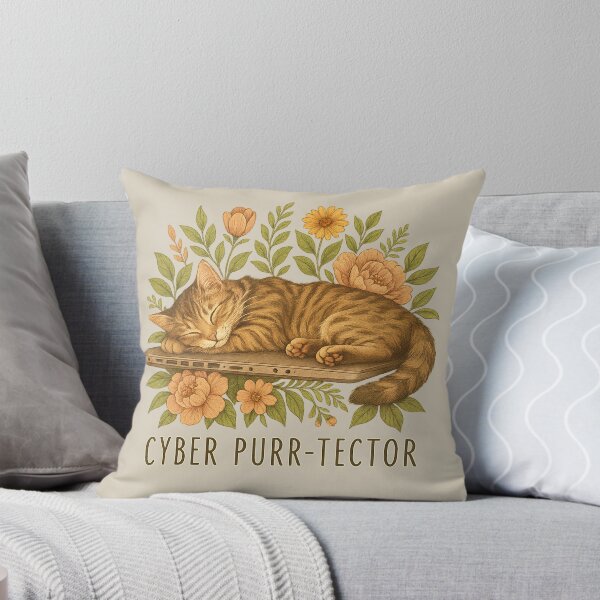 Item preview, CYBER PURR-TECTOR Cat, Laptop & Flowers designed and sold by RR-Arts.