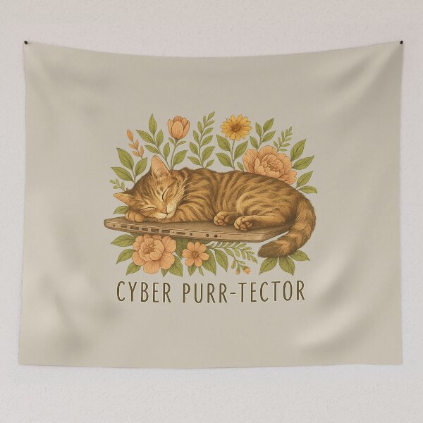 Item preview, CYBER PURR-TECTOR Cat, Laptop & Flowers designed and sold by RR-Arts.