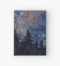Pine trees and galaxies watercolor painting by Bazil Zerinsky Hardcover Journal