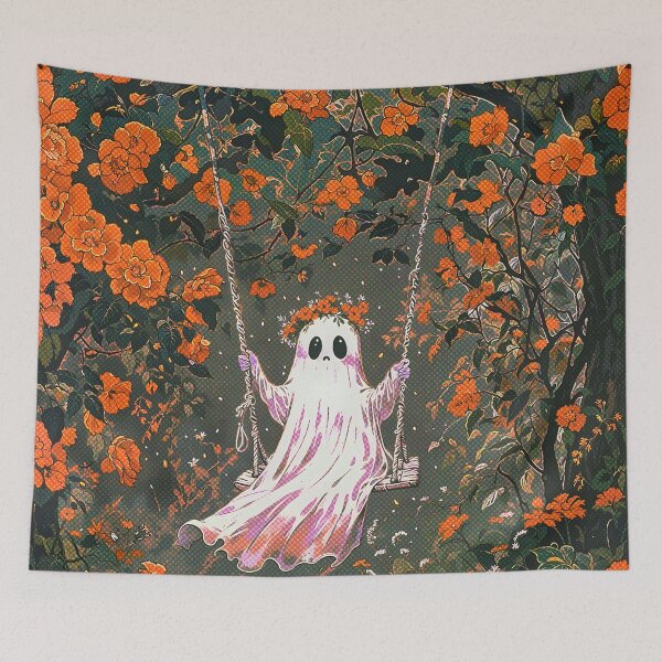 Item preview, Whimsical Ghost on a Swing – Floral Surreal designed and sold by pixelated_echoes.