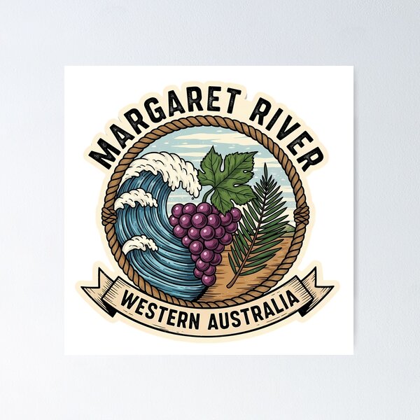 Item preview, Margaret River: A Vintage Surf, Wine, and Forest Emblem designed and sold by Digital Dreams Arts.
