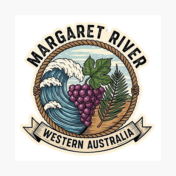 Item preview, Margaret River: A Vintage Surf, Wine, and Forest Emblem designed and sold by Digital Dreams Arts.