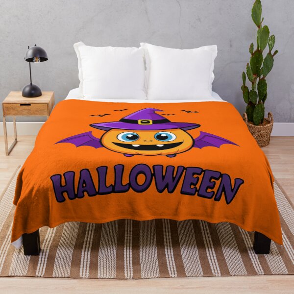 Item preview, Kawaii Halloween pumpkin with bat wings and witch hat – cute cartoon illustration with “Halloween” lettering designed and sold by GabbyKI261.
