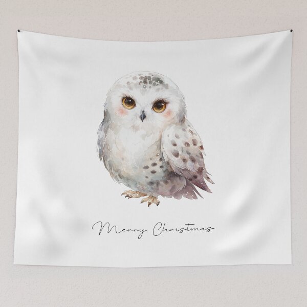 Item preview, Watercolor Christmas owl illustration with "Merry Christmas" designed and sold by Anastasiia Yurevych.