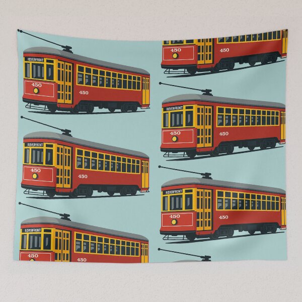 Item preview, New Orleans Red Streetcar – Vintage Riverfront Trolley Illustration designed and sold by ArtSpireWorks.
