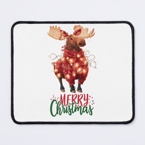 Item preview, Cute Christmas moose in sweater with fairy lights Merry Christmas illustration designed and sold by Anastasiia Yurevych.