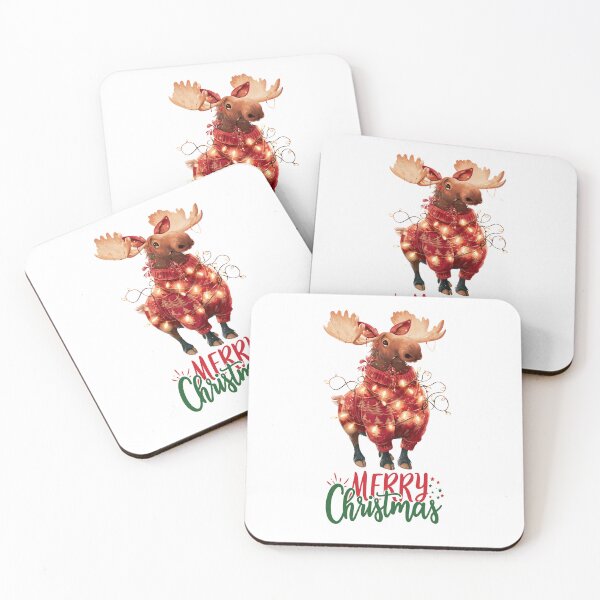 Item preview, Cute Christmas moose in sweater with fairy lights Merry Christmas illustration designed and sold by Anastasiia Yurevych.