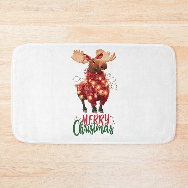 Item preview, Cute Christmas moose in sweater with fairy lights Merry Christmas illustration designed and sold by Anastasiia Yurevych.