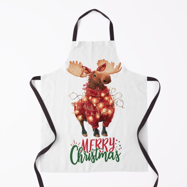 Item preview, Cute Christmas moose in sweater with fairy lights Merry Christmas illustration designed and sold by Anastasiia Yurevych.