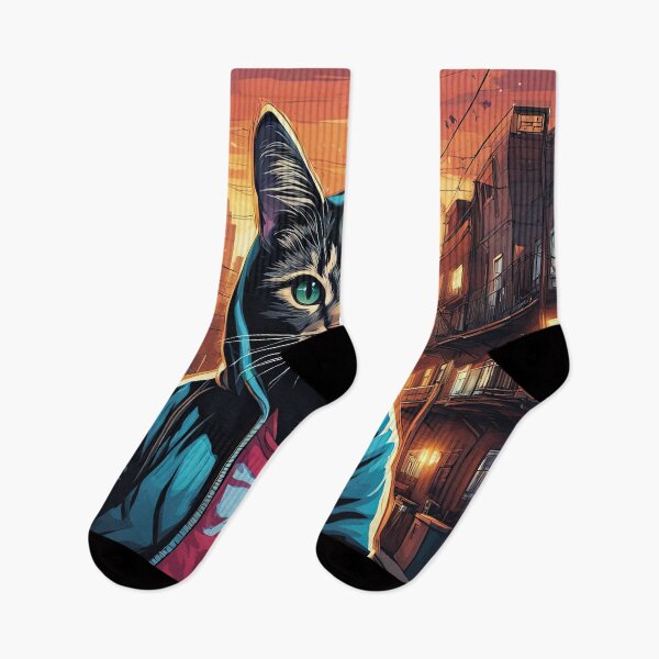 Item preview, Folk Art Kitten wearing a hoodie in a big city back alley designed and sold by Colin Bentham.
