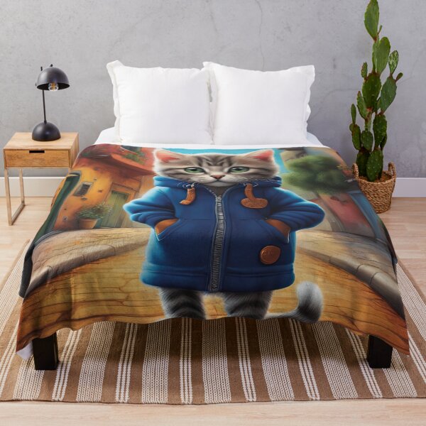 Item preview, Folk Art Kitten wearing a hoodie in a big city back alley designed and sold by Colin Bentham.