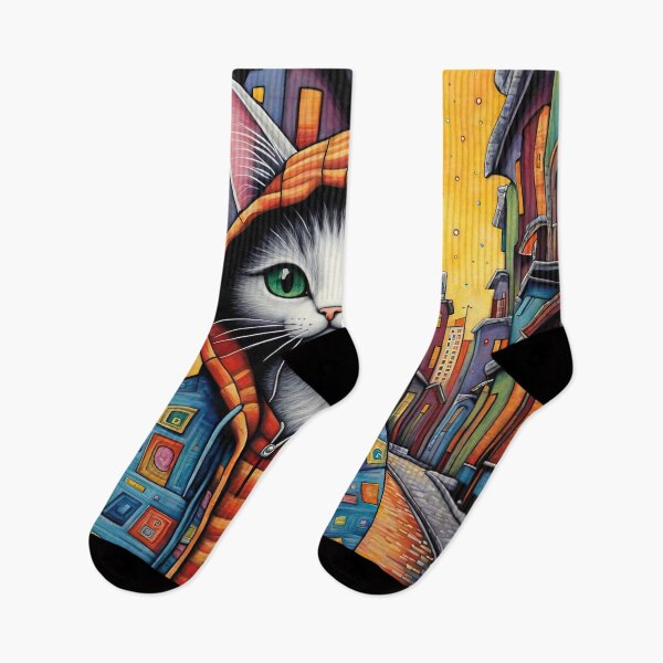Item preview, Folk Art Kitten wearing a hoodie in a big city back alley designed and sold by Colin Bentham.