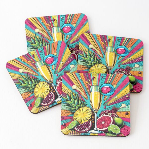 Item preview, Champagne Glass and Exotic Fruits in Retro Pop Art Style designed and sold by daila70.