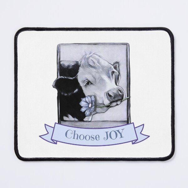 Item preview, Choose JOY, Cute COW with Flower in Her Mouth, Illustration designed and sold by JoyfulWhimsy.