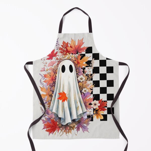 Item preview,  Botanical Ghost, Cute Autumn Floral Halloween Illustration, Cute Fall Ghost, Cute Ghost with Autumn Leaves, Cozy Halloween Fall Aesthetic Checkered Design designed and sold by KolorellaS.