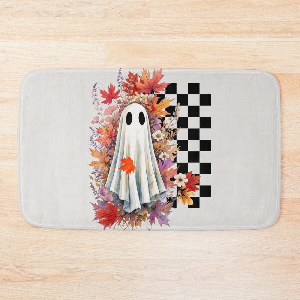 Item preview,  Botanical Ghost, Cute Autumn Floral Halloween Illustration, Cute Fall Ghost, Cute Ghost with Autumn Leaves, Cozy Halloween Fall Aesthetic Checkered Design designed and sold by KolorellaS.
