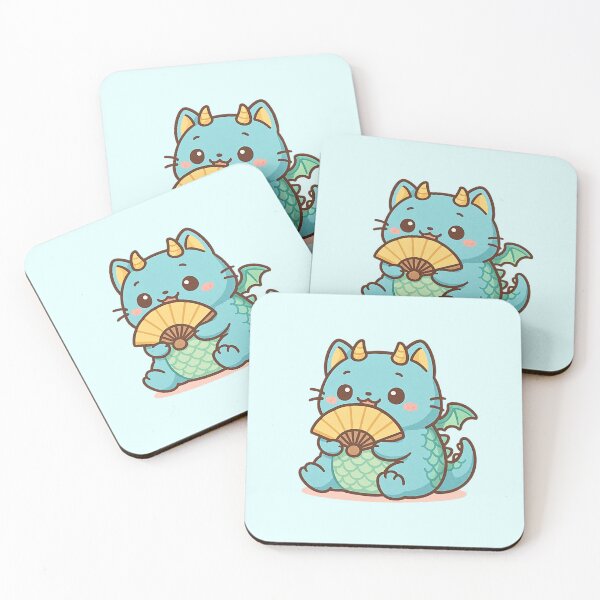 Item preview, Cute Kawaii Dragon Cat with Fan designed and sold by Queen Kaffeine.