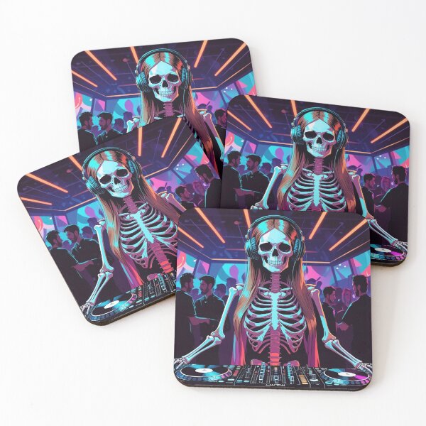 Item preview, Neon Skeleton Girl DJ – Retro Rave Party Vibes designed and sold by Totally Gen X.