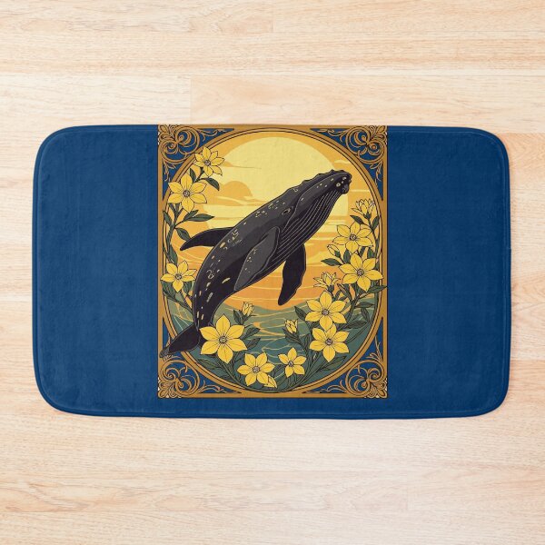 Item preview, Eubalaena glacialis And Yellow Jasmine Flowers Whimsical Art designed and sold by taiche.