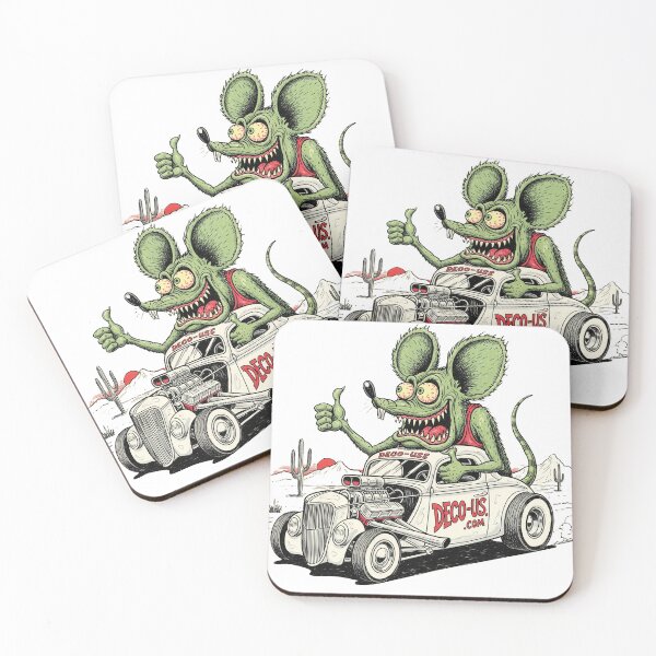 Aperçu de l'œuvre rat fink qui pilote un  ford 38 blanc dans le desert avec un pouce en l'air créée et vendue par hotrodspirit.