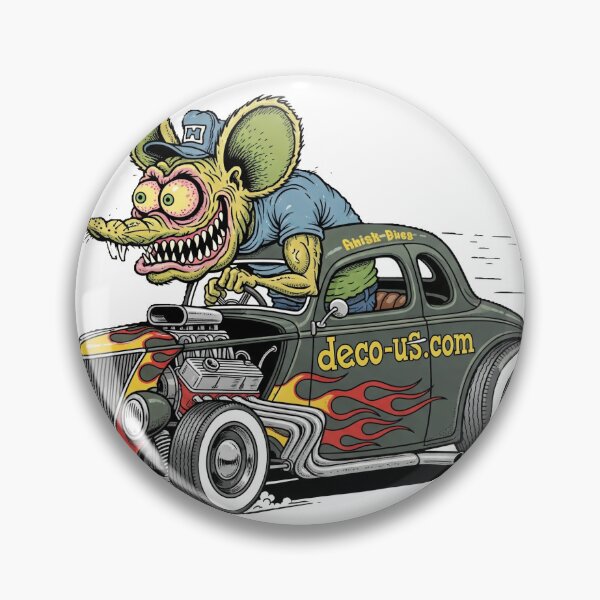 Aperçu de l'œuvre rat fink en jean pilotant un ford 38 gris a flammes créée et vendue par hotrodspirit.