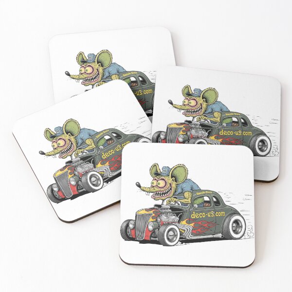 Aperçu de l'œuvre rat fink en jean pilotant un ford 38 gris a flammes créée et vendue par hotrodspirit.