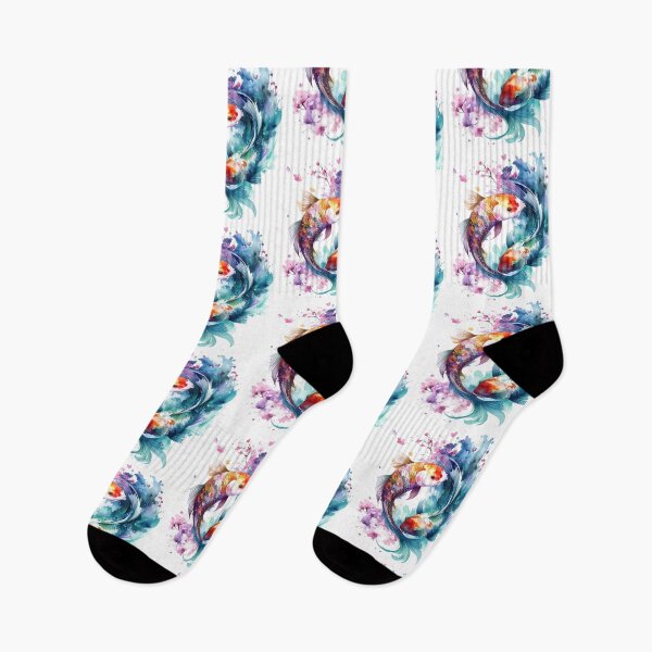 Item preview, Yin yang koi fish rainbow watercolor with cherry blossoms designed and sold by LiskoDesign.