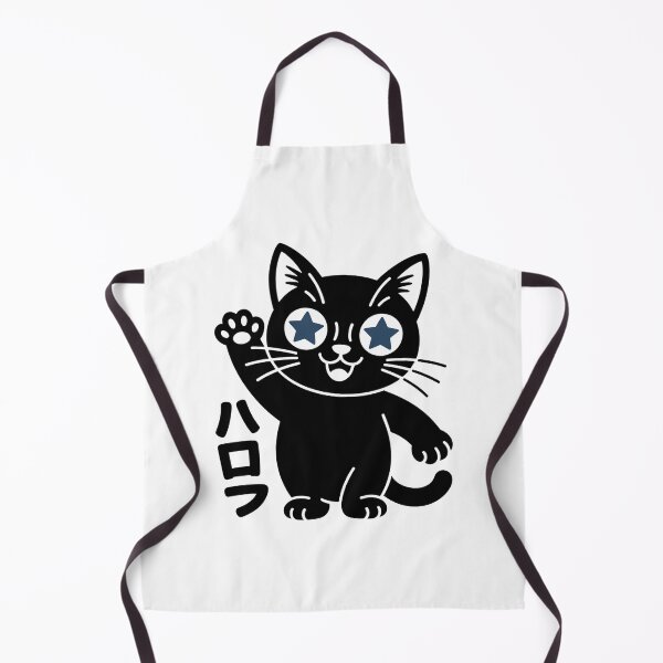 Aperçu de l'œuvre Chat noir agitant bizarrement – Illustration japonaise minimaliste « ハロー » créée et vendue par cubcat.store.