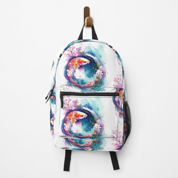 Item preview, Koi fish circle colorful watercolor with cherry blossoms designed and sold by LiskoDesign.
