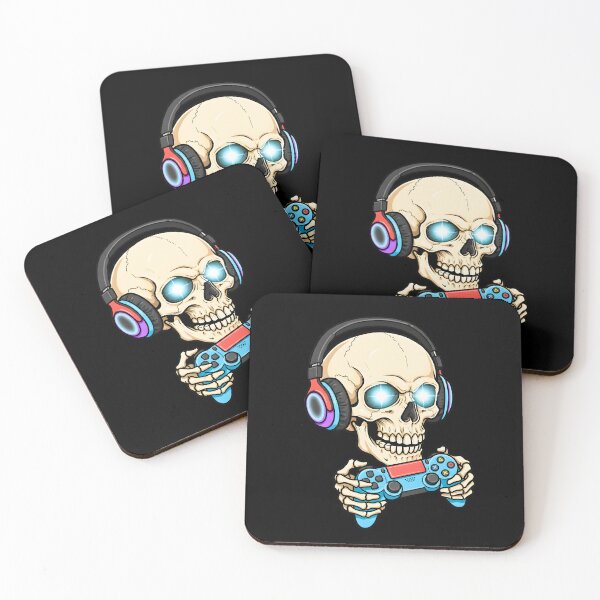 Item preview, Gamer skull with headphones and video game controller designed and sold by TheSkullRoom.