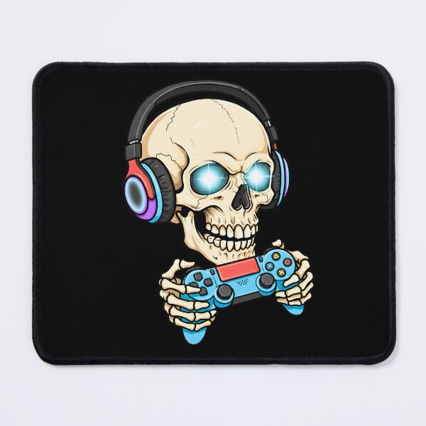 Item preview, Gamer skull with headphones and video game controller designed and sold by TheSkullRoom.