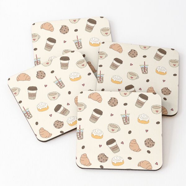 Item preview, Seamless digital pattern of coffee, croissants, cinnamon rolls, and cookies on beige background. Warm and cozy food design. designed and sold by juoctaviniarts.
